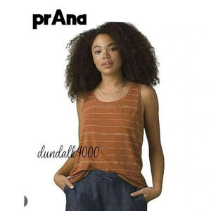 NWT PrAna Foundation Scoop Neck Tank Copper Heather Stripe S M